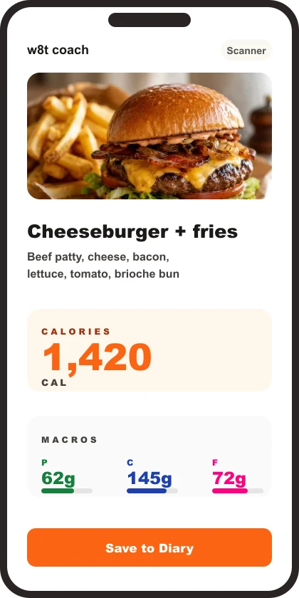 w8t coach app showing a meal scan result